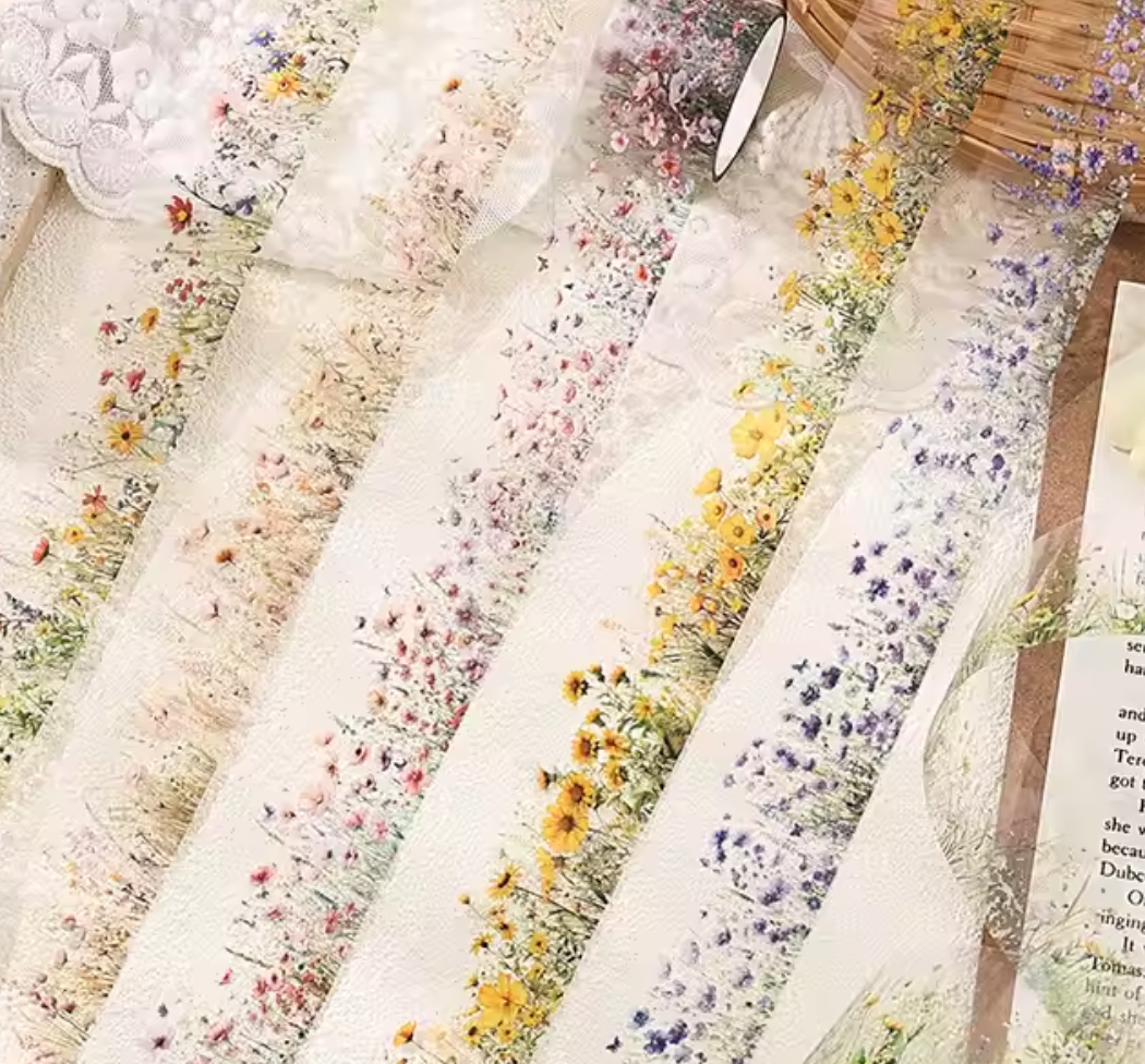 Washi Tape ancho transparente flores de campo