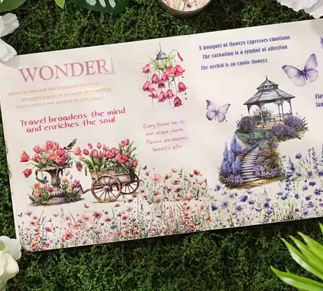 Washi Tape ancho transparente flores de campo