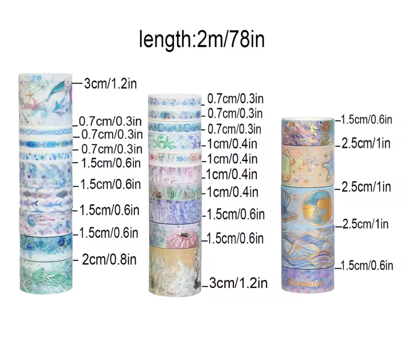 24 Washi Tapes del mar con foil dorado & plateado