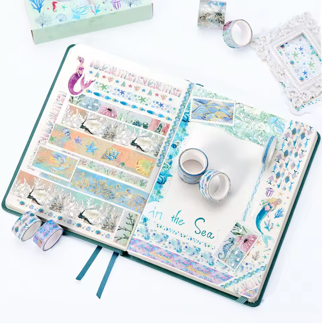 24 Washi Tapes del mar con foil dorado & plateado
