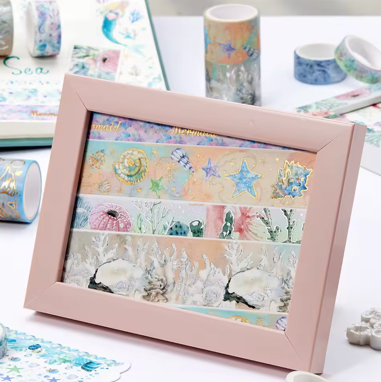 24 Washi Tapes del mar con foil dorado & plateado