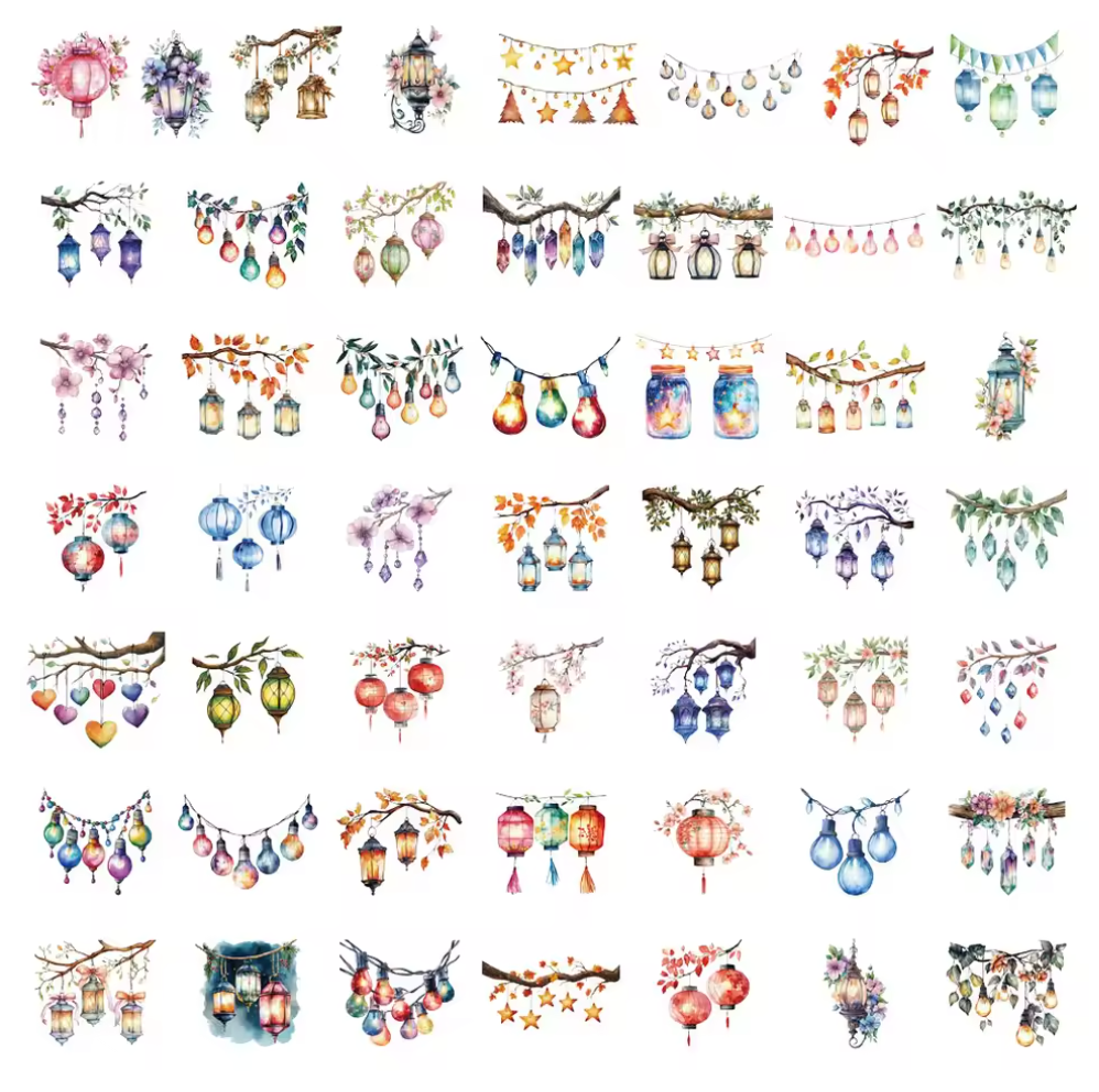 50 Stickers Transparentes Linternas & faroles