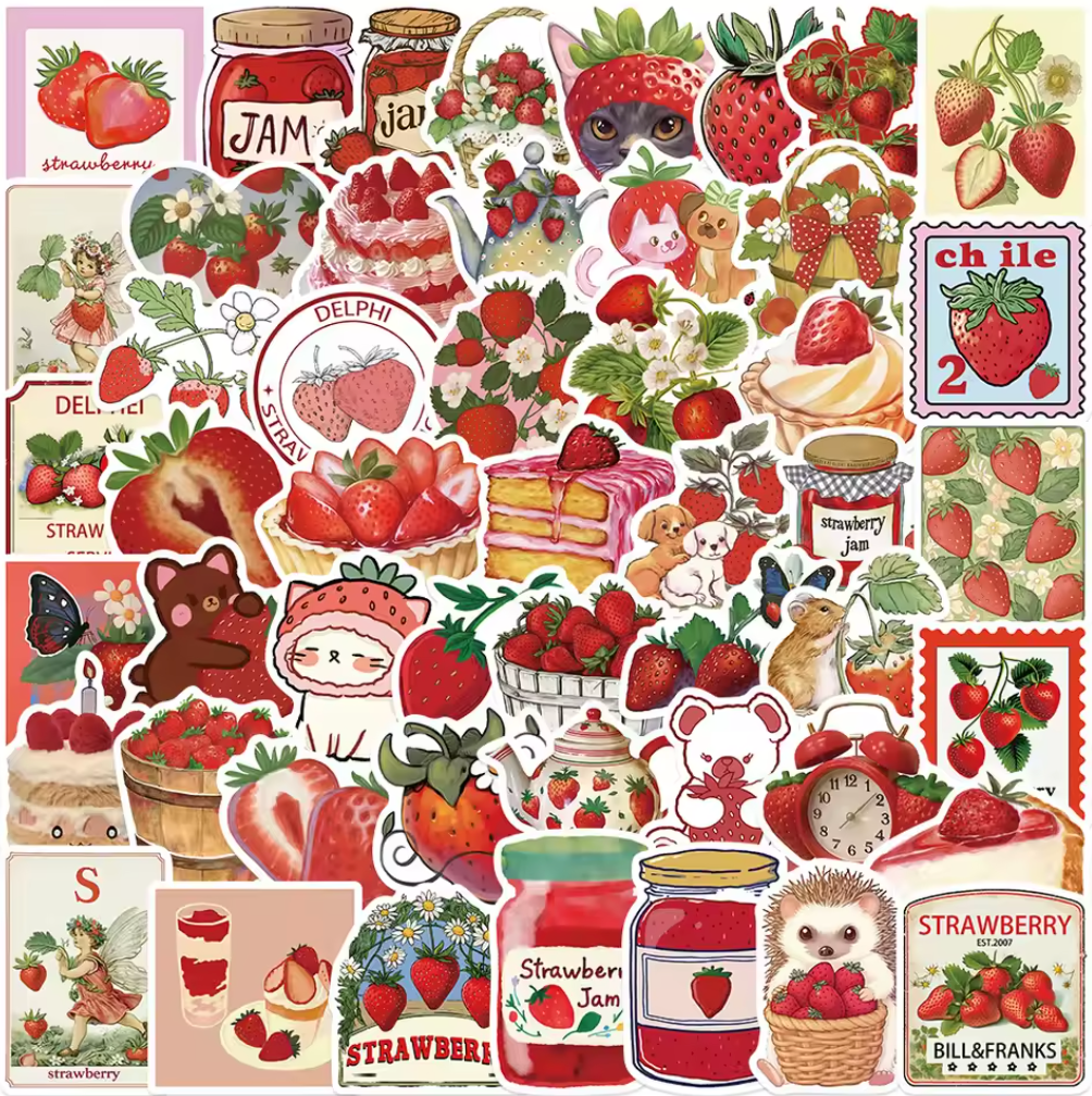 50 Stickers Vinil Fresas