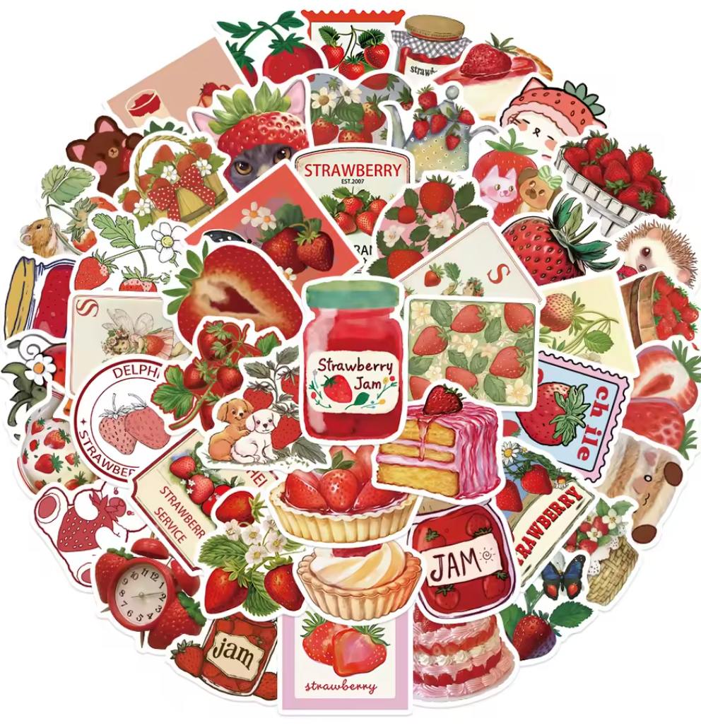 50 Stickers Vinil Fresas