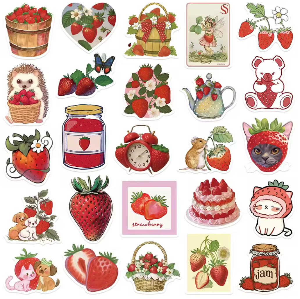 50 Stickers Vinil Fresas