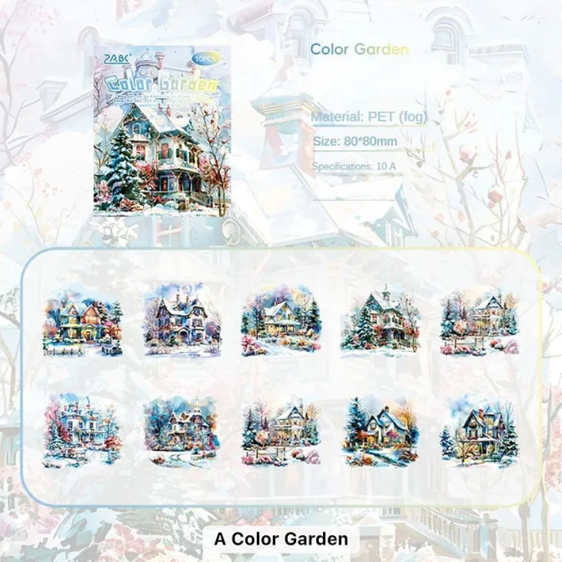 10 Stickers Grandes Casas en invierno & navideñas