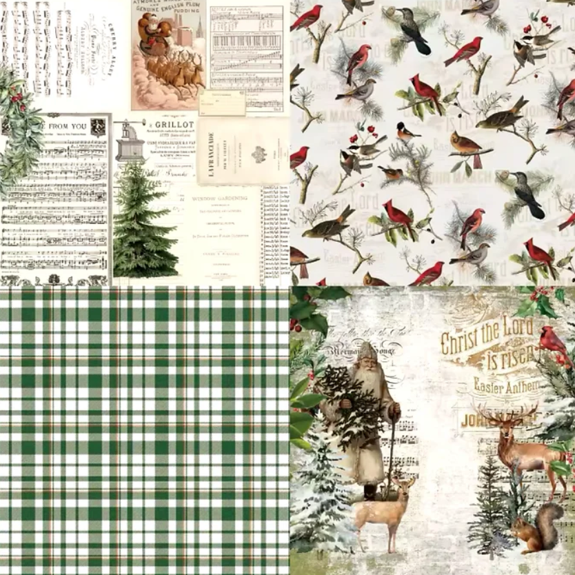 12 Papeles Cartulina Navideños Estilo Vintage