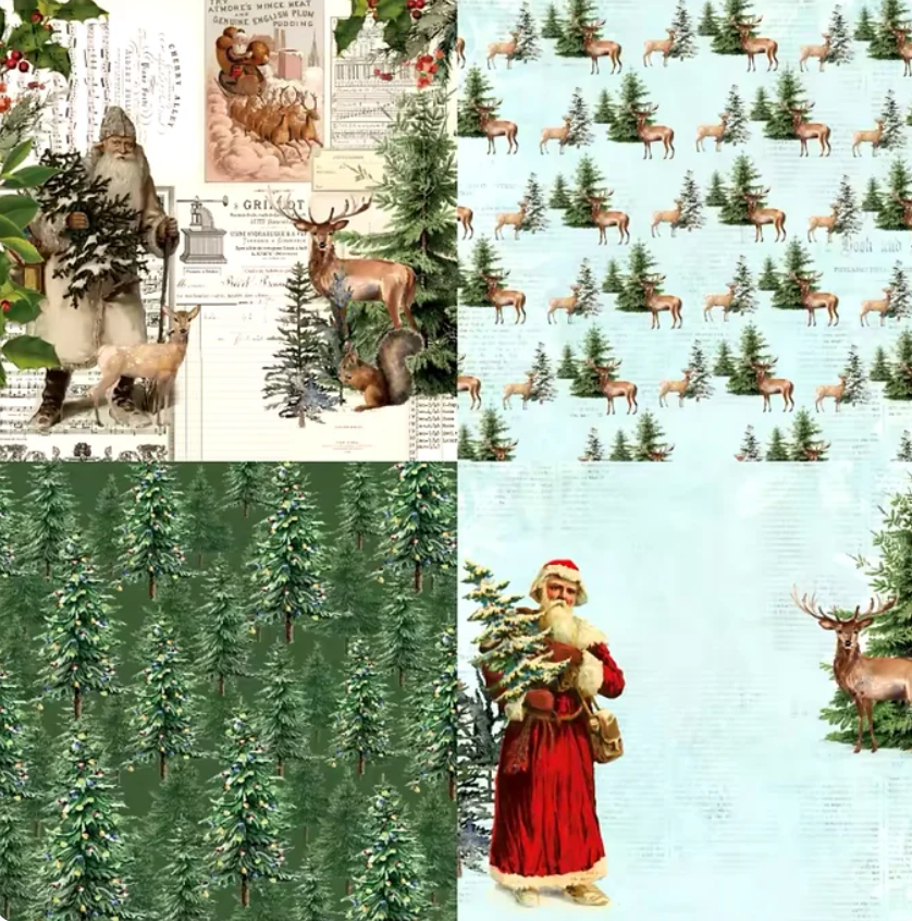 12 Papeles Cartulina Navideños Estilo Vintage
