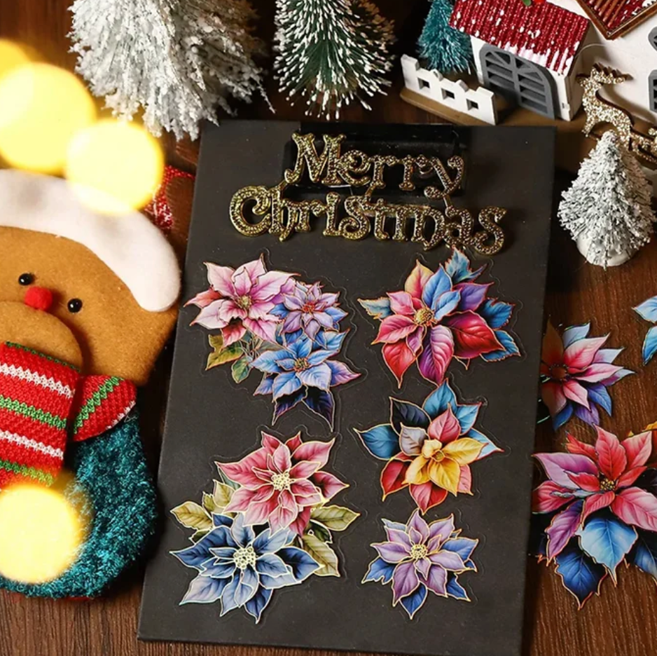 10 Stickers Noche buena grandes con detalles dorados