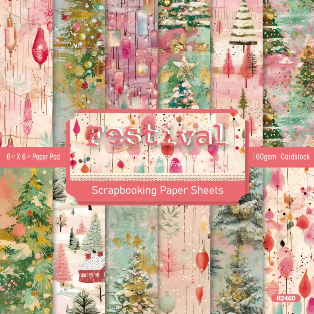 12 Hojas de cartulina Navidad Rosa & Verde