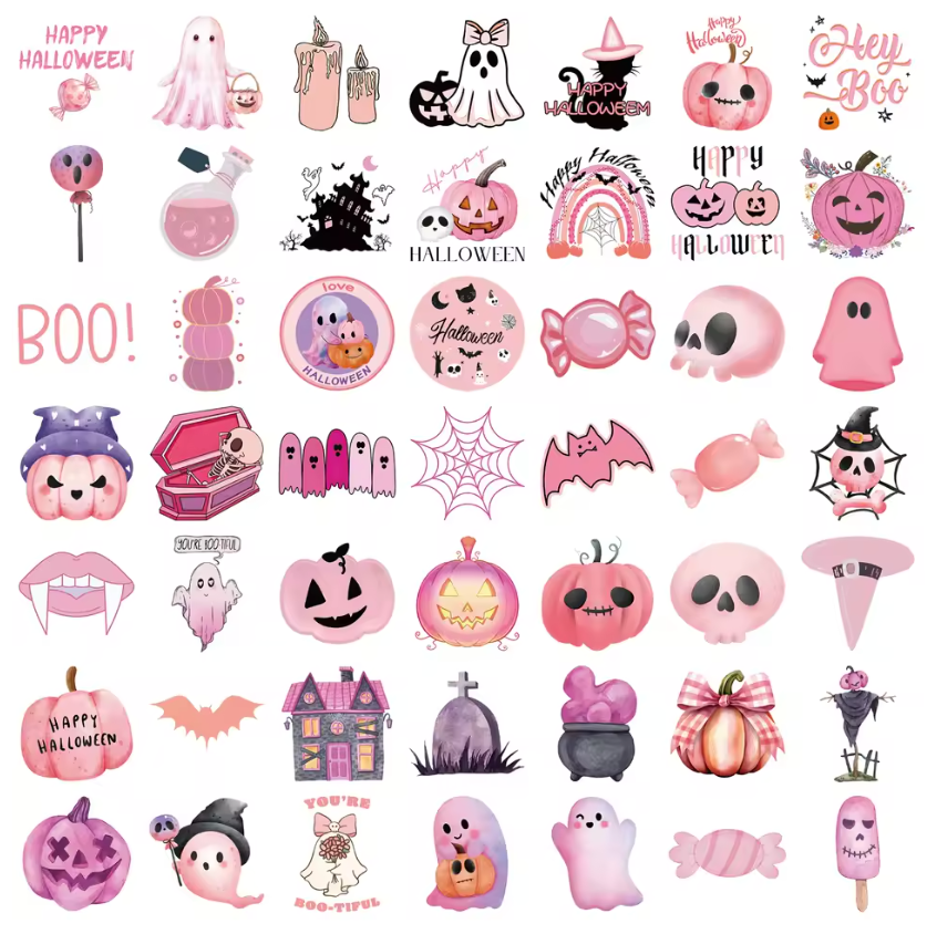 50 Stickers Vinil Halloween Rosa