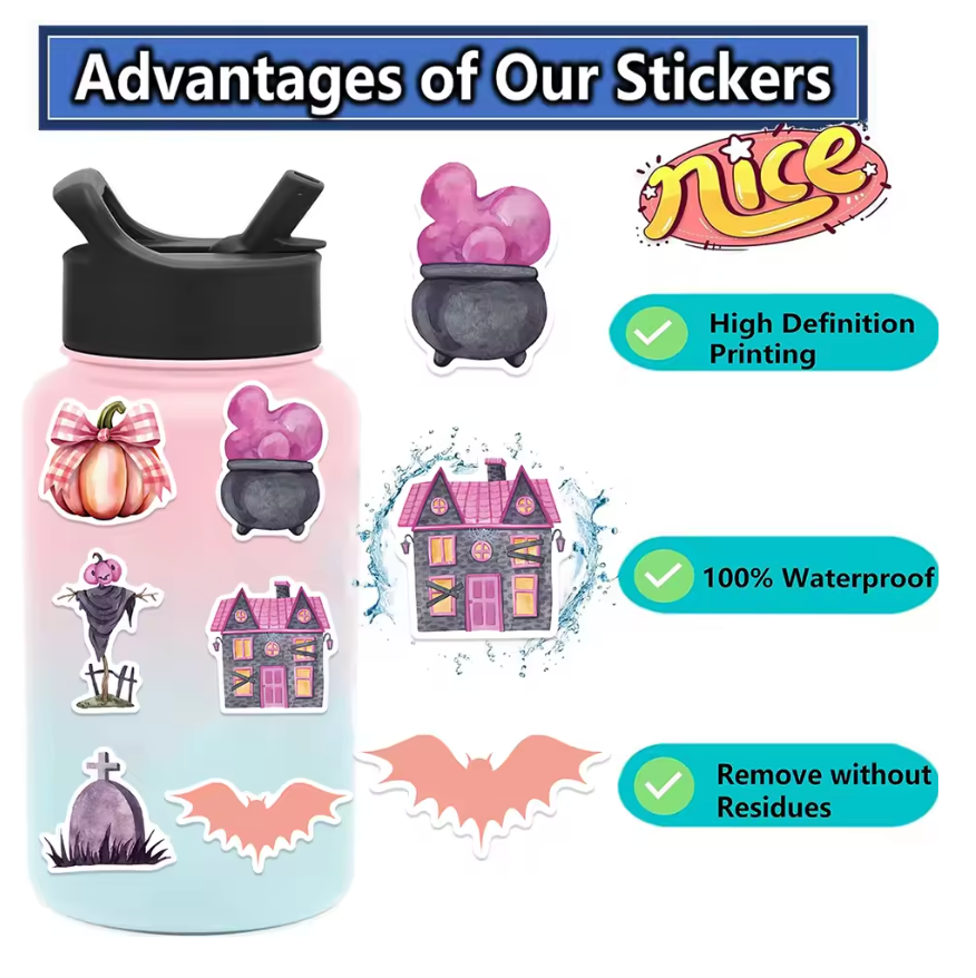 50 Stickers Vinil Halloween Rosa