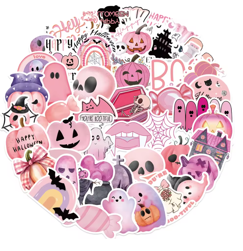50 Stickers Vinil Halloween Rosa