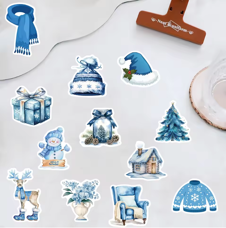 50 Stickers Vinil Navidad Azul