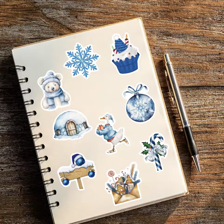 50 Stickers Vinil Navidad Azul