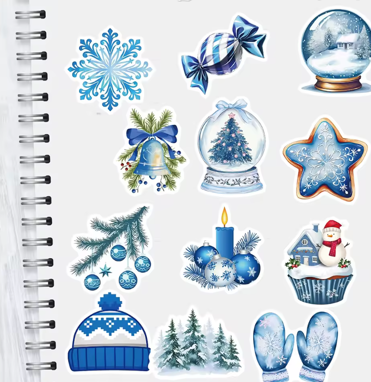 50 Stickers Vinil Navidad Azul