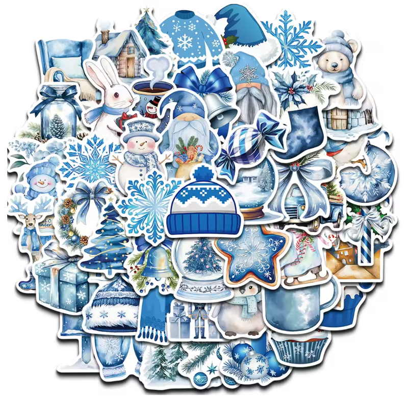 50 Stickers Vinil Navidad Azul