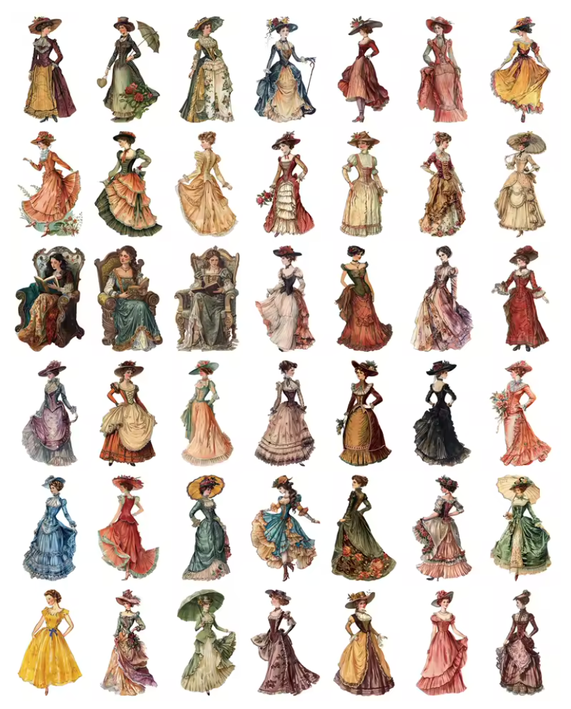 50 Stickers Tranparentes Mujeres Antiguas