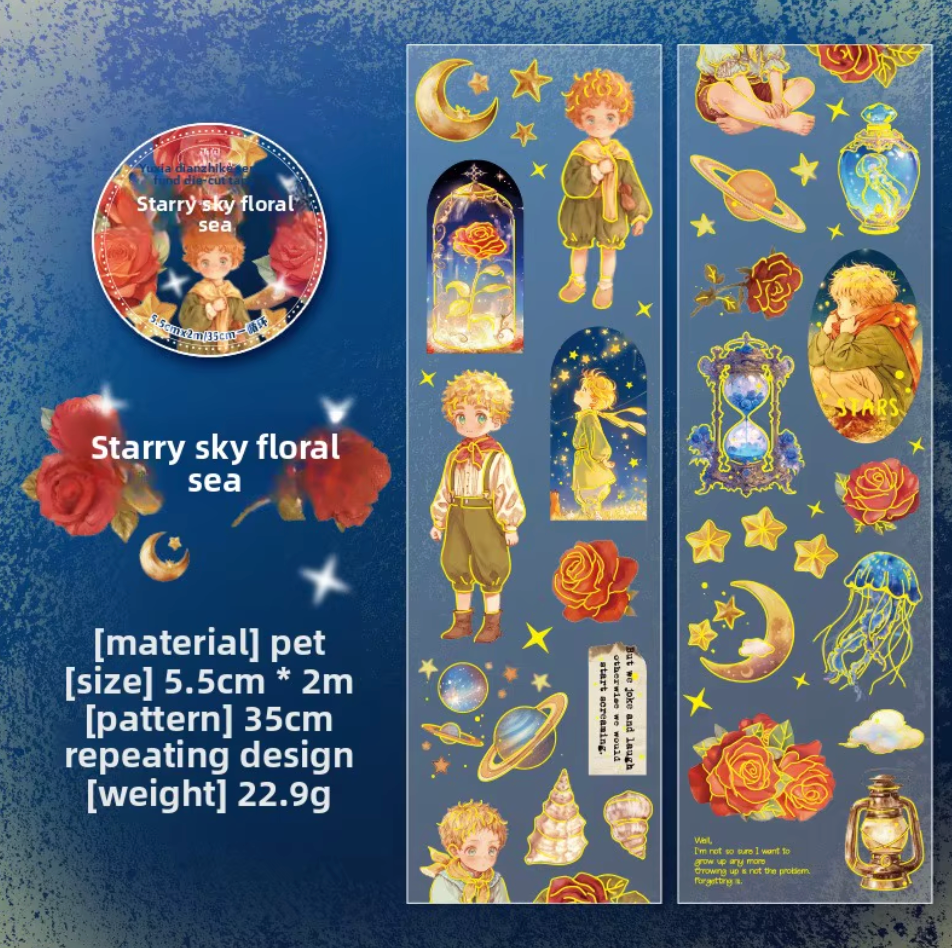 Rollo de Stickers del principito con detalles dorados