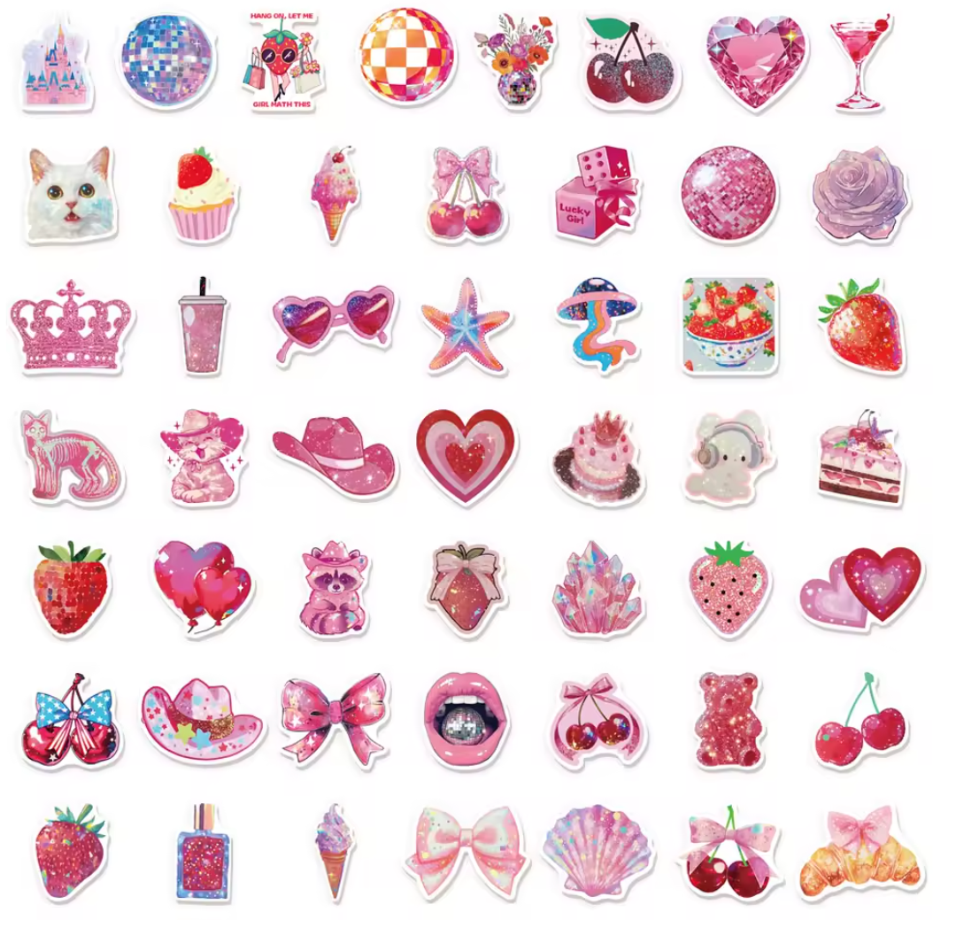 50 Stickers Vinil Rosa Holograficos