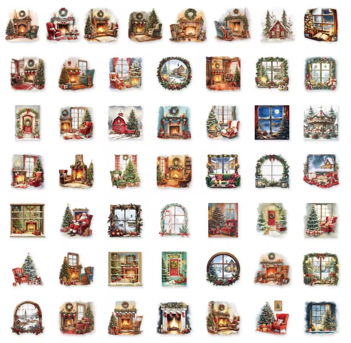 50 Stickers transparentes Escenas Navideñas