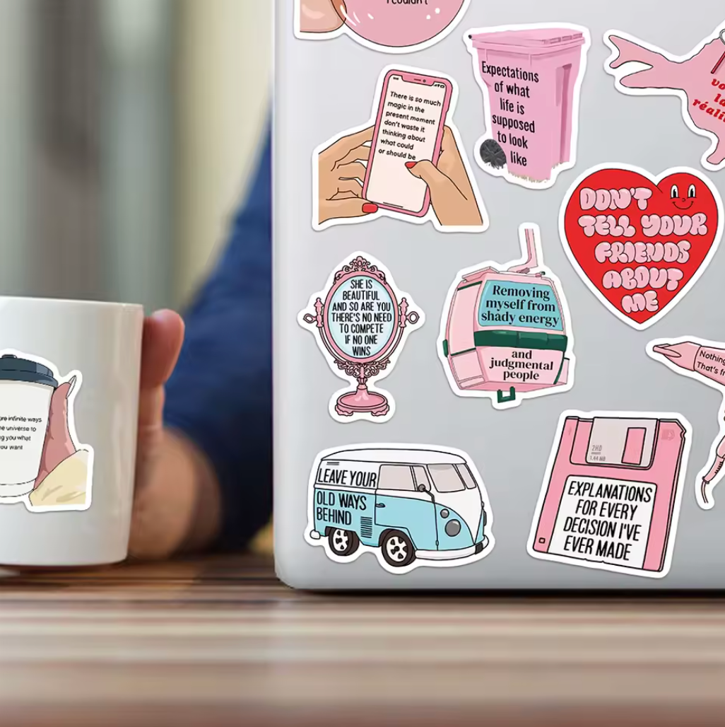 50 Stickers Vinil Objetos & Frases Rosa