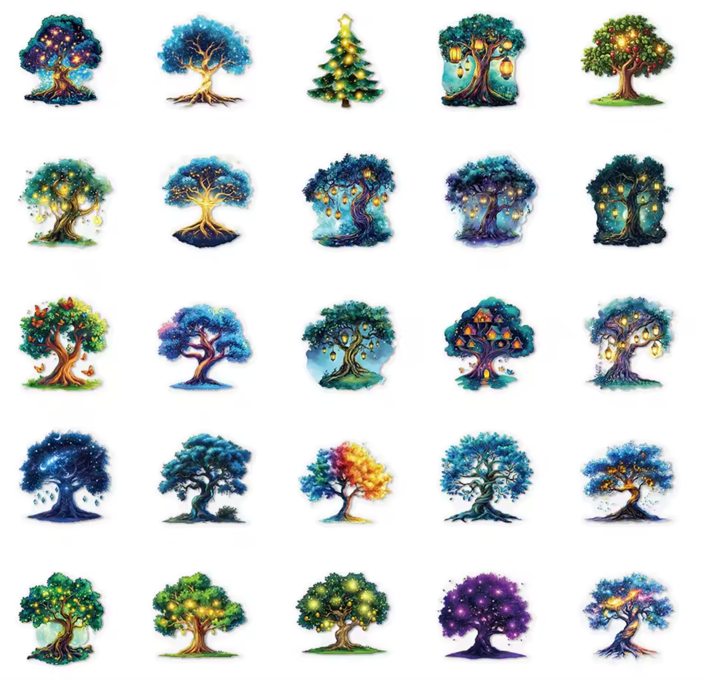 50 Stickers transparentes Arboles & Luces