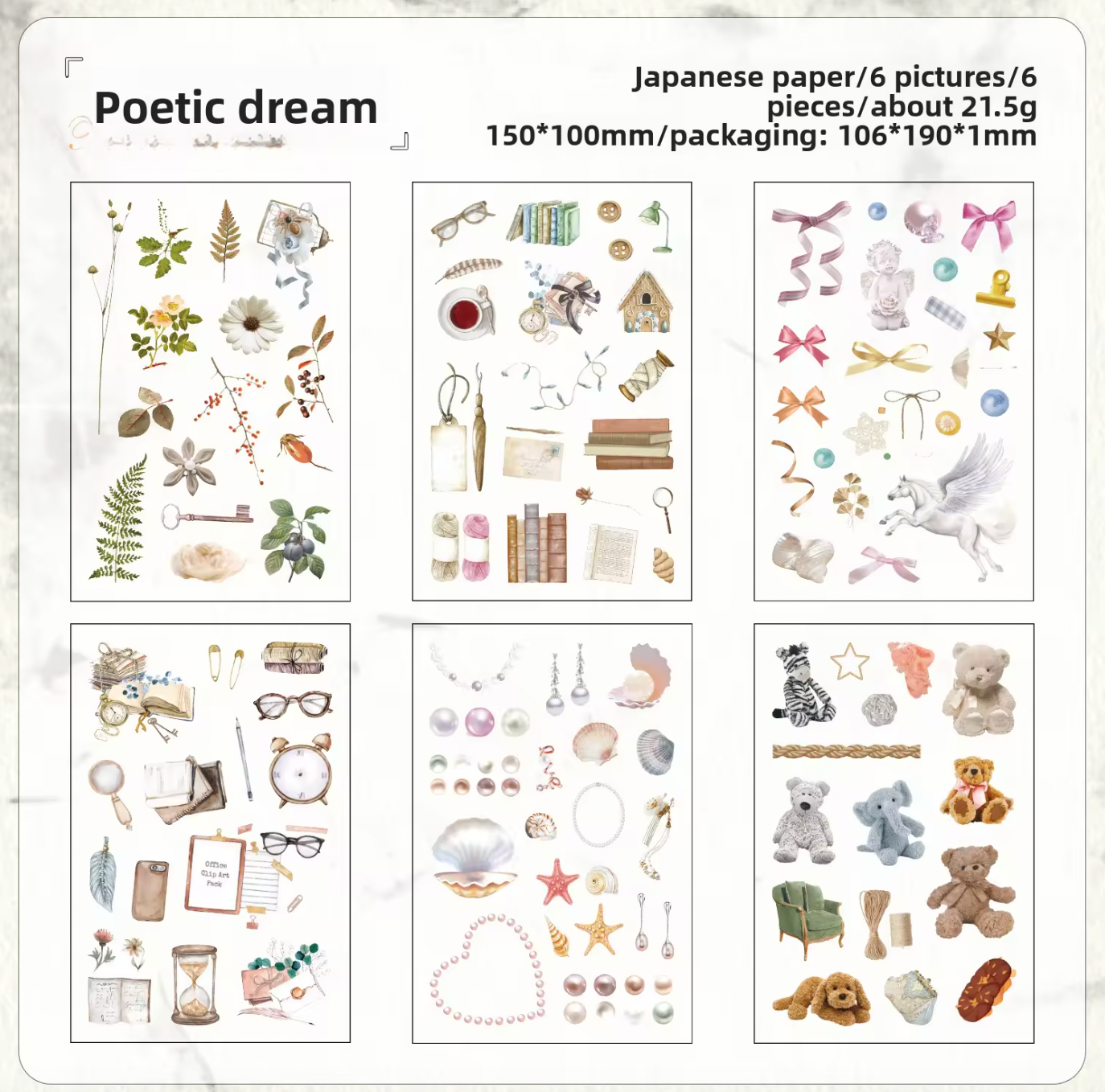 6 Hojas de Stickers Papel de arroz