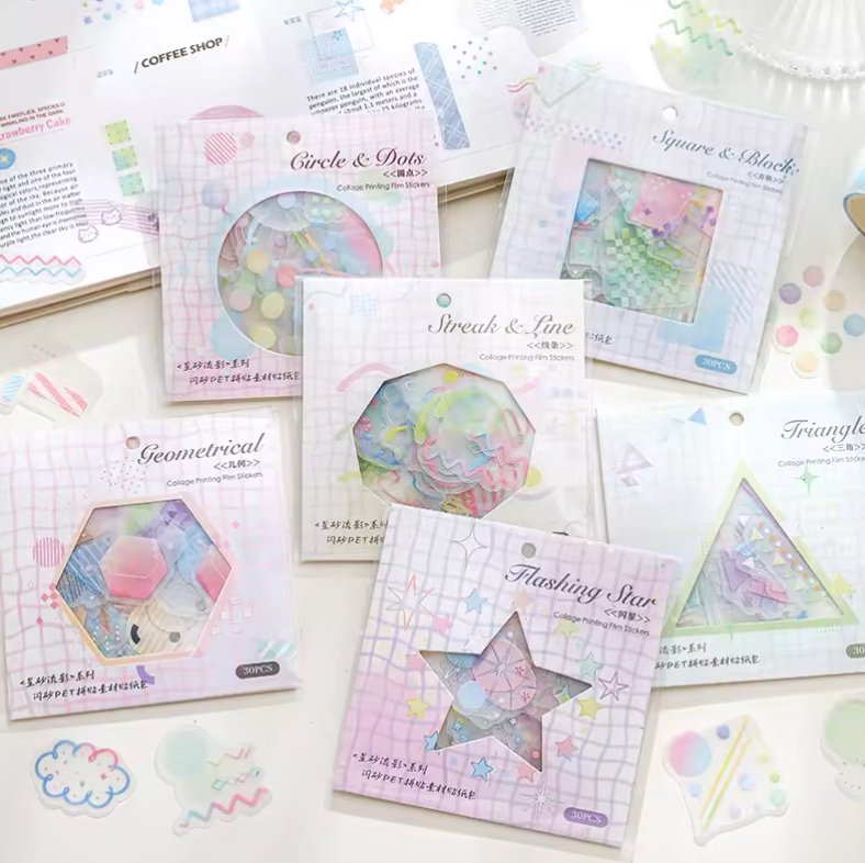 30 Stickers Patrones con ligero glitter