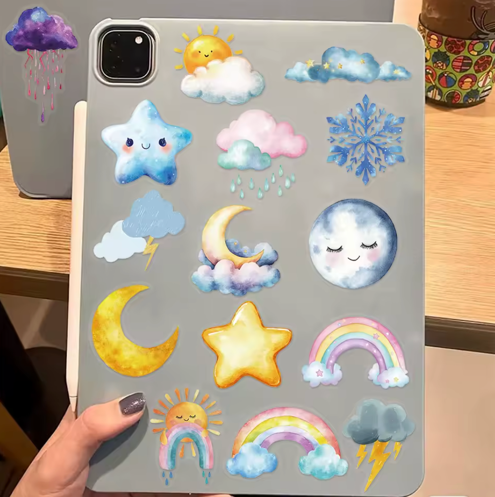 50 Stickers transparentes Clima Colorido