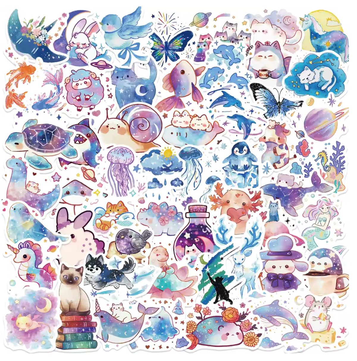 50 Stickers Vinil Animales Fantasticos