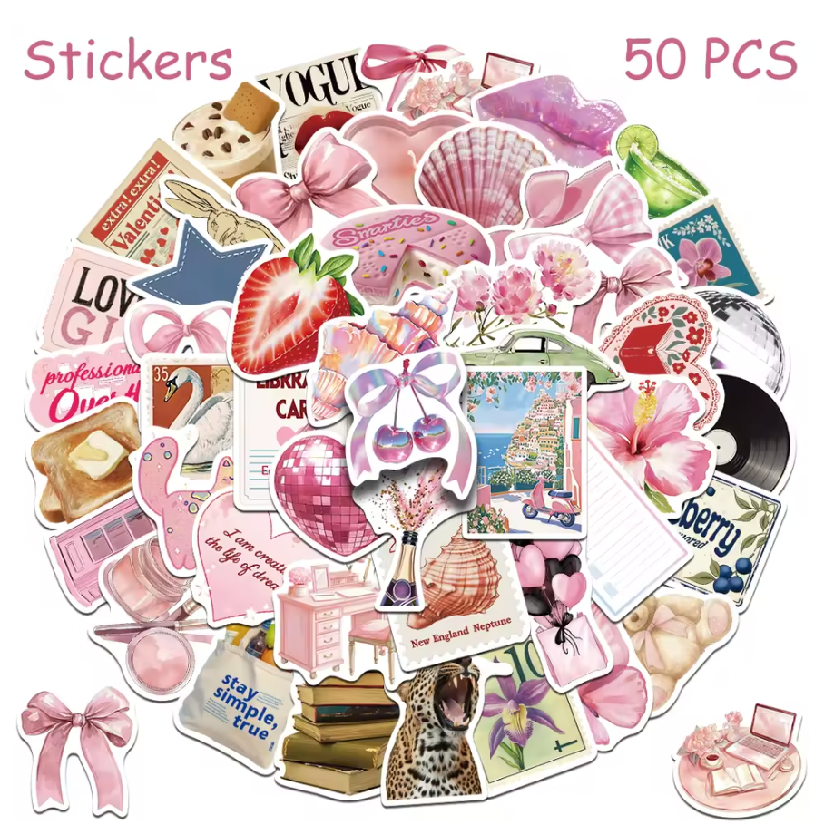 50 Stickers Vinil Tonos Rosa
