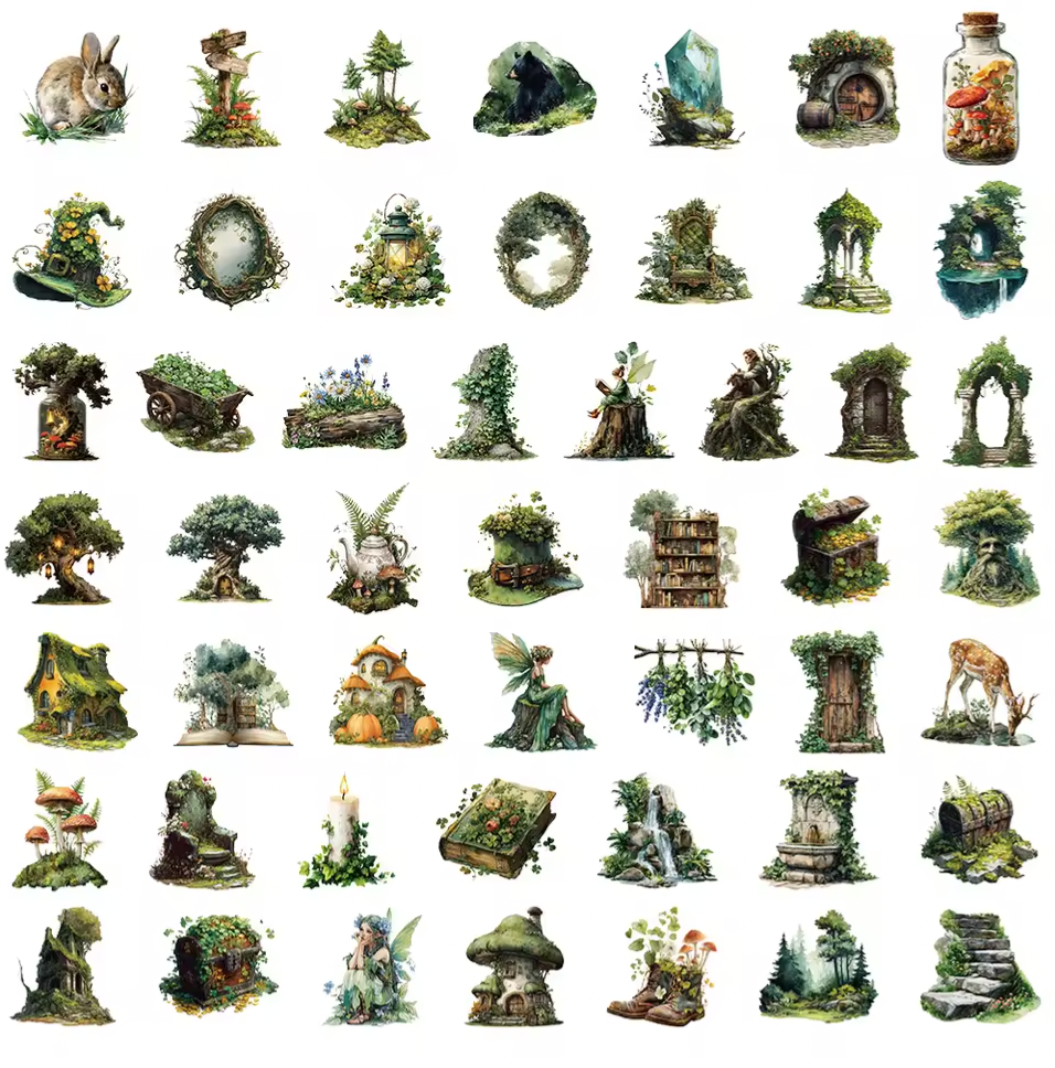 50 Stickers Transparentes Hadas & Bosque