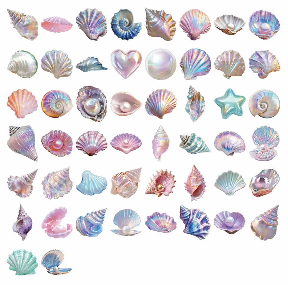 50 Stickers transparentes Conchas Nacaradas