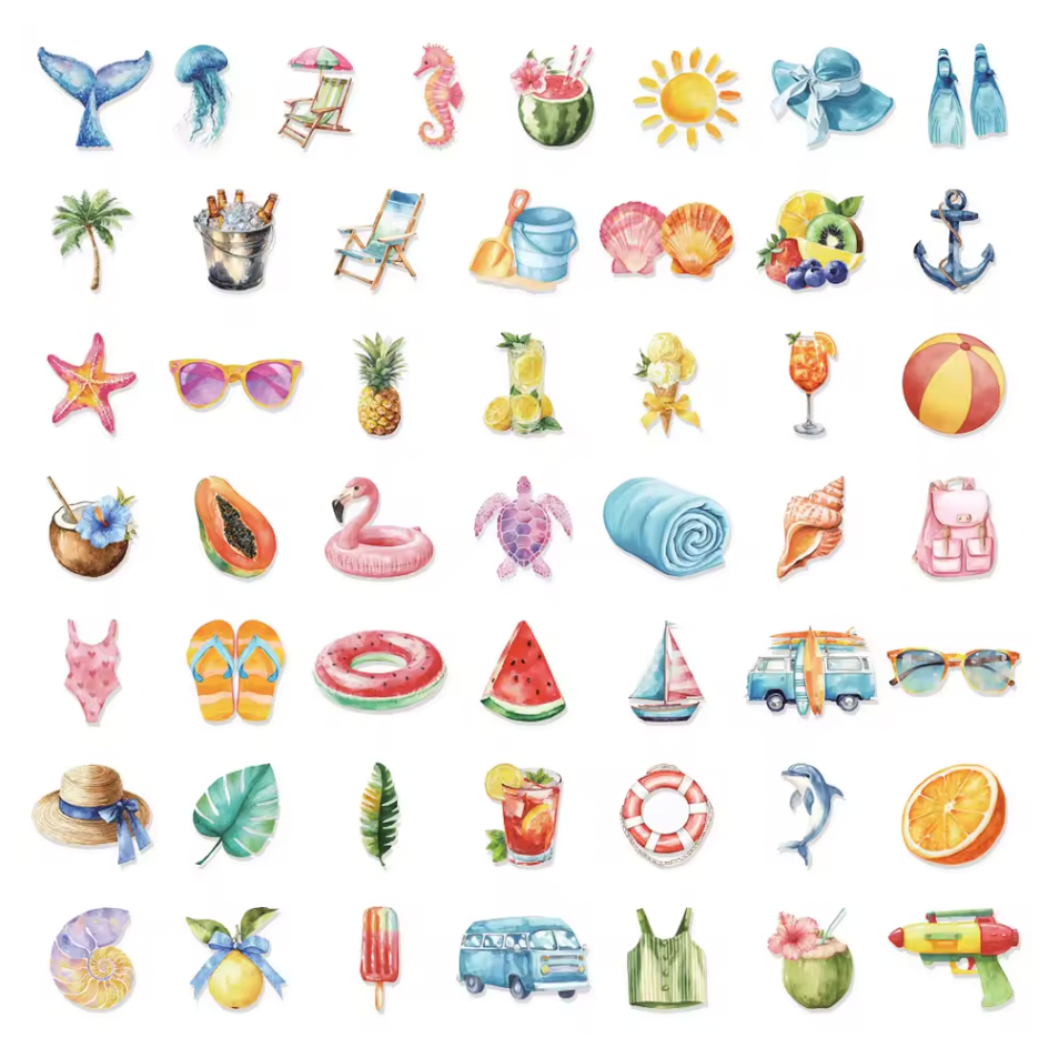 50 Stickers Transparentes Verano