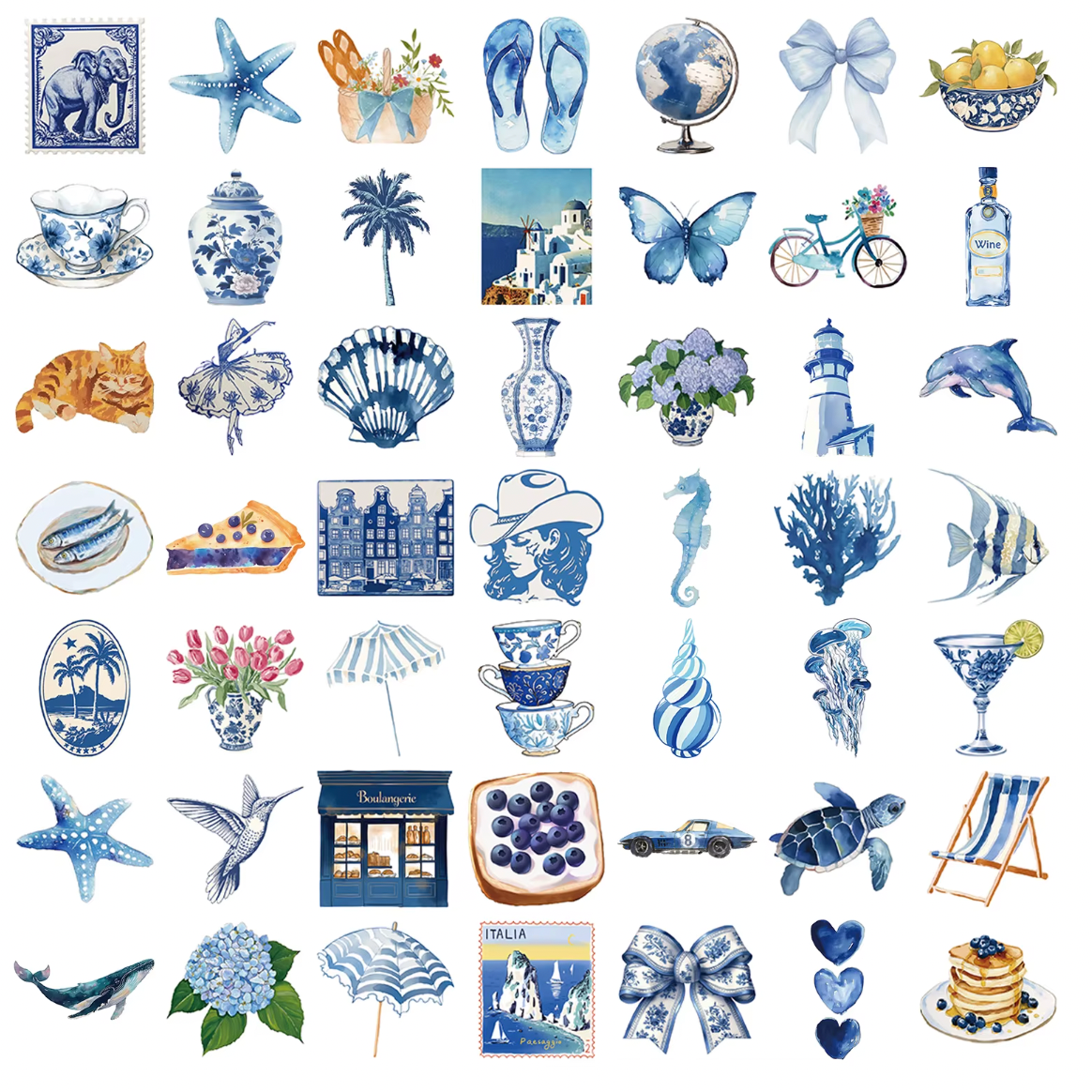 50 Stickers Vinil Azules