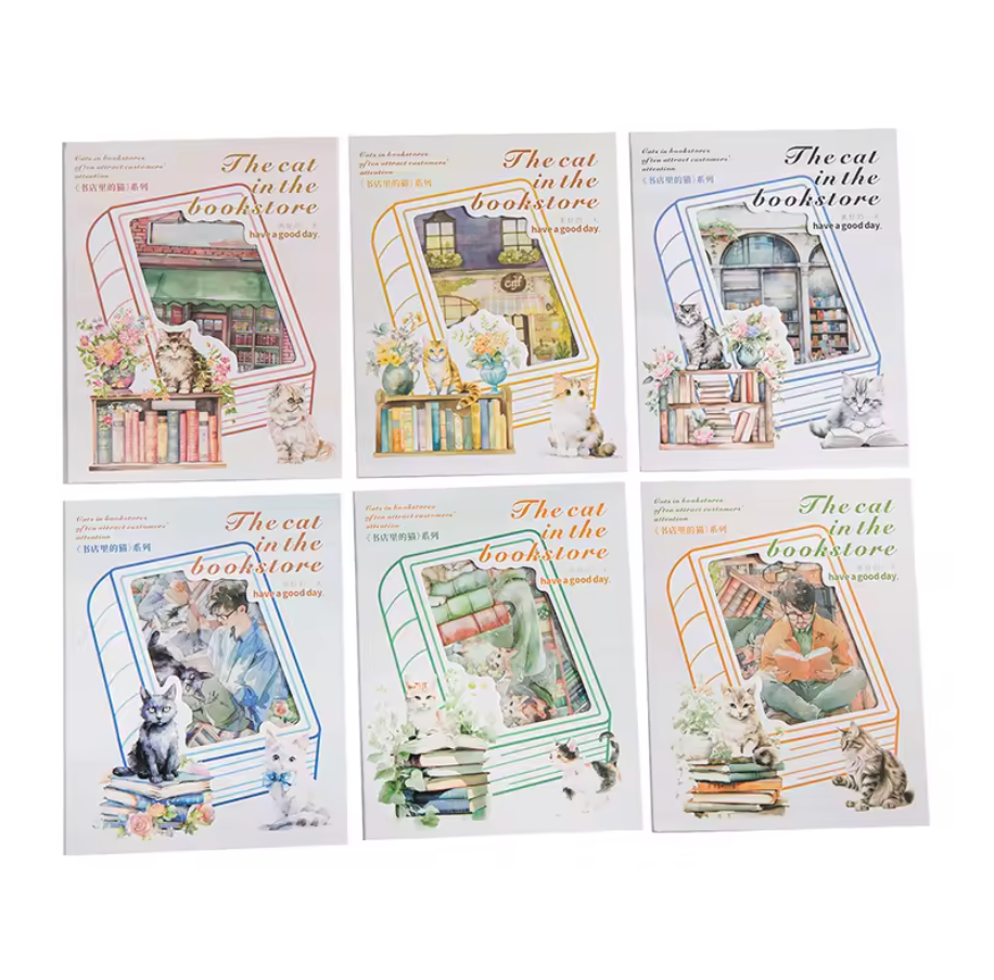 15 Stickers Libreria & Gatos