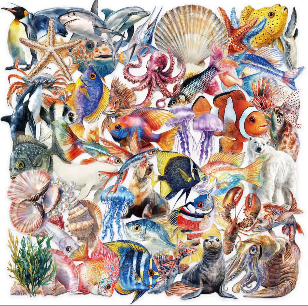 50 Stickers Transparentes del mar