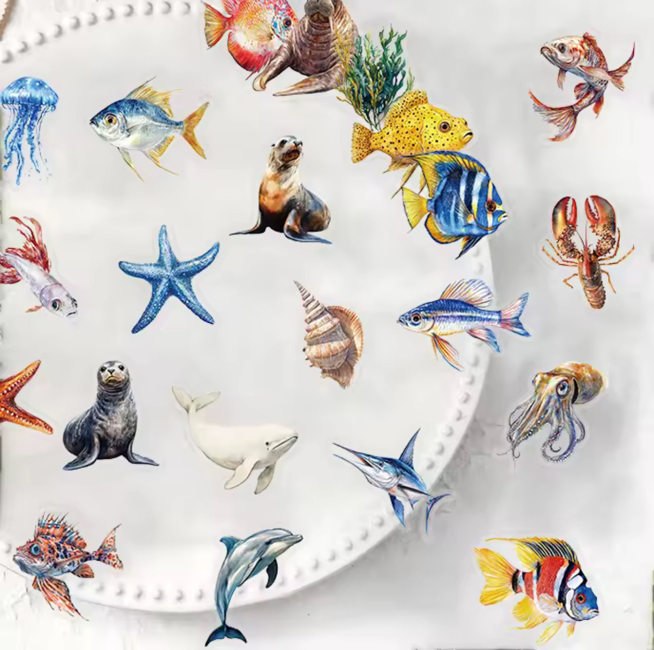 50 Stickers Transparentes del mar