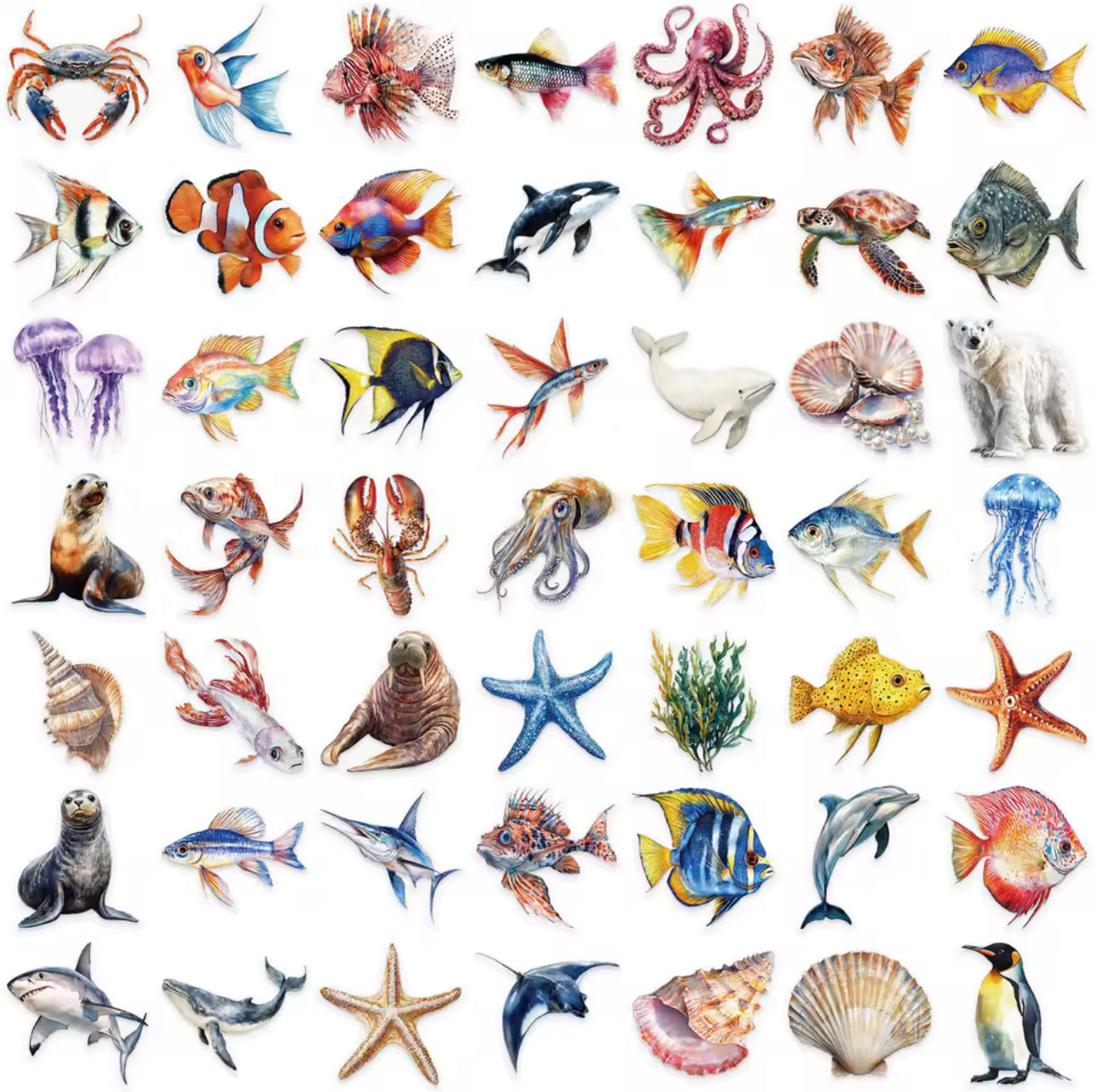 50 Stickers Transparentes del mar