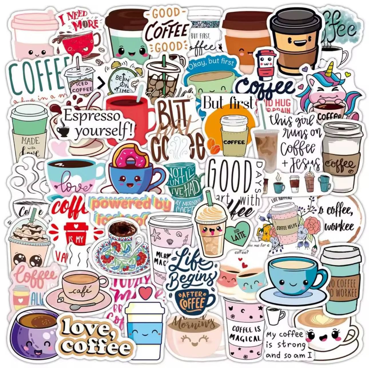 50 Stickers Vinil Coffee Time
