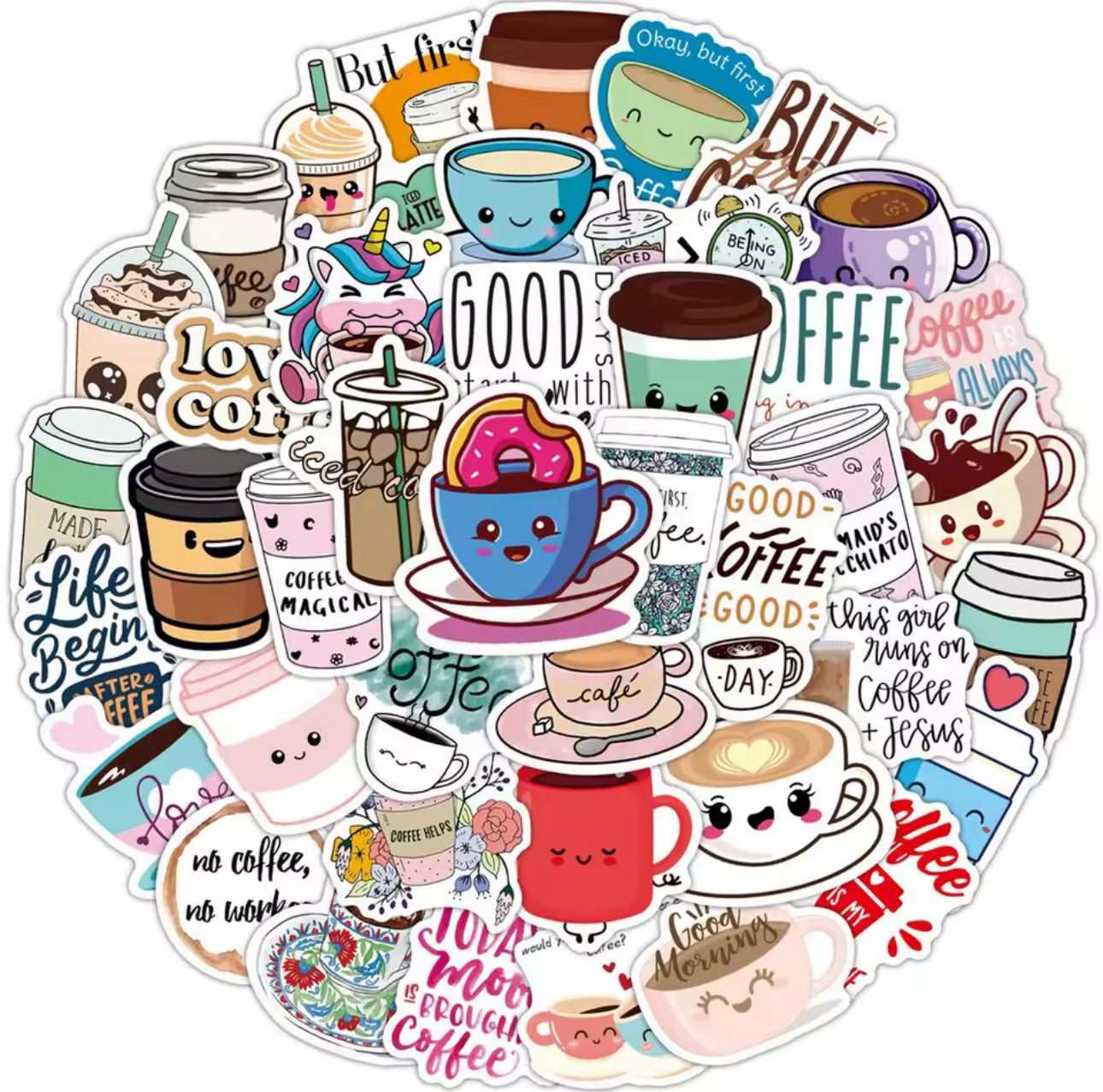 50 Stickers Vinil Coffee Time