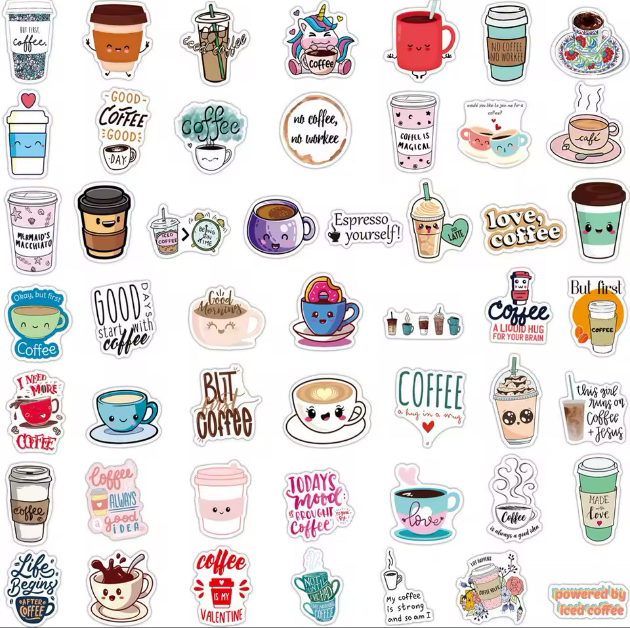 50 Stickers Vinil Coffee Time