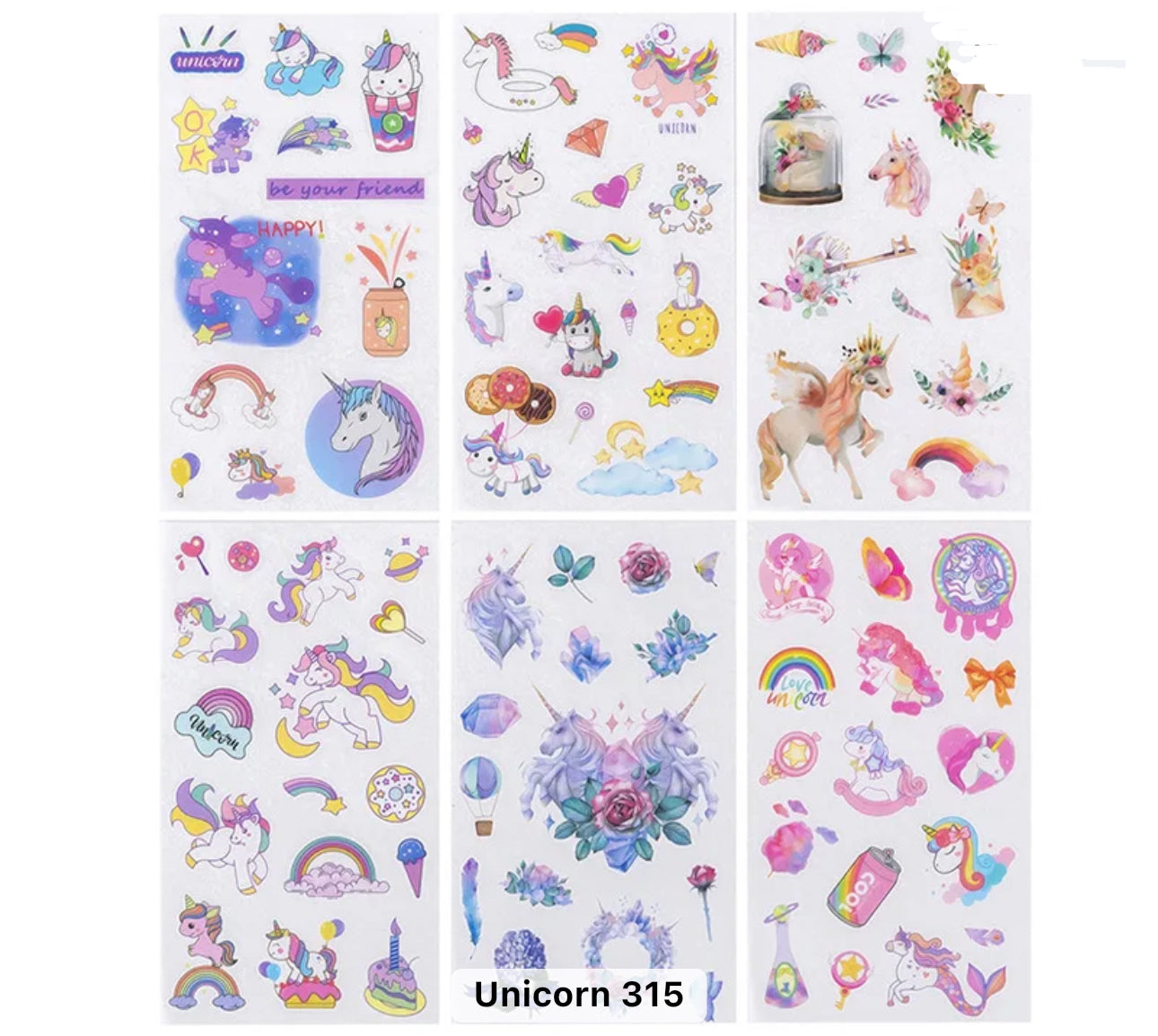 6 Hojas de Stickers Unicornios