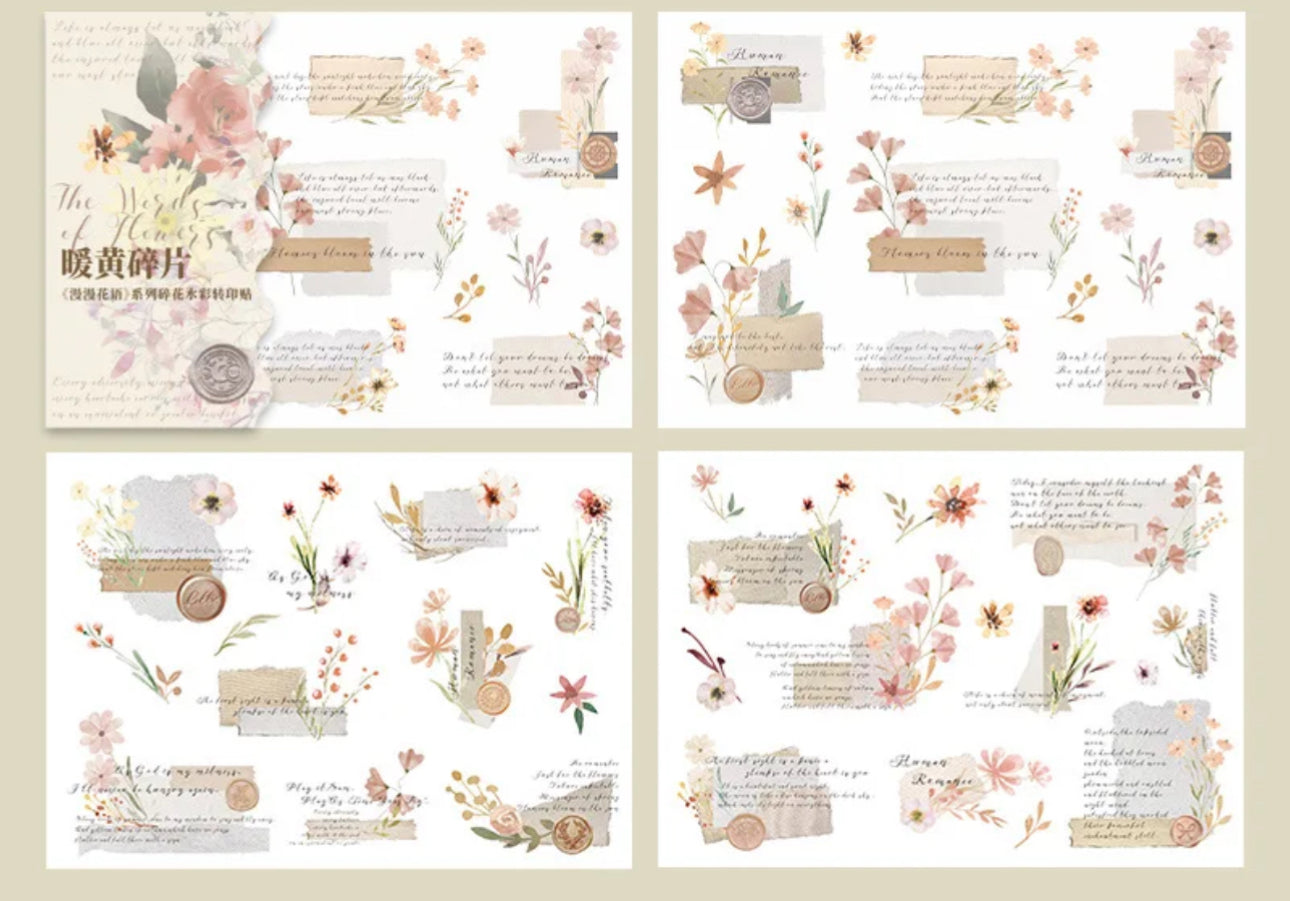2 Hojas Transfer Flores & Texto