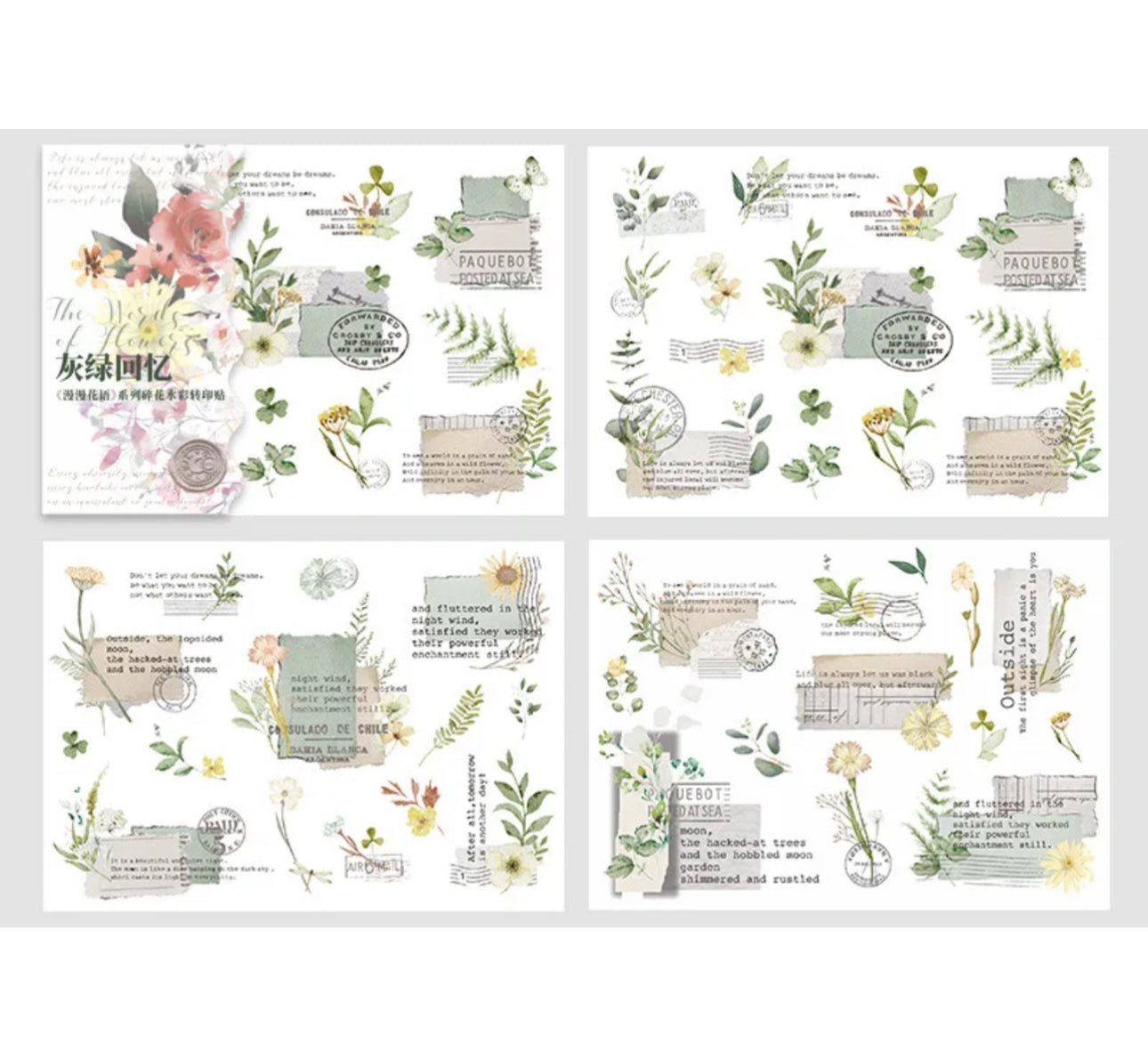 2 Hojas Transfer Flores & Texto