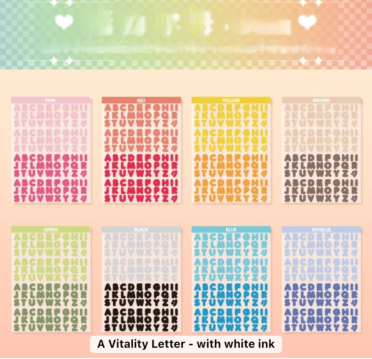 8 Hojas de Stickers Letras de colores