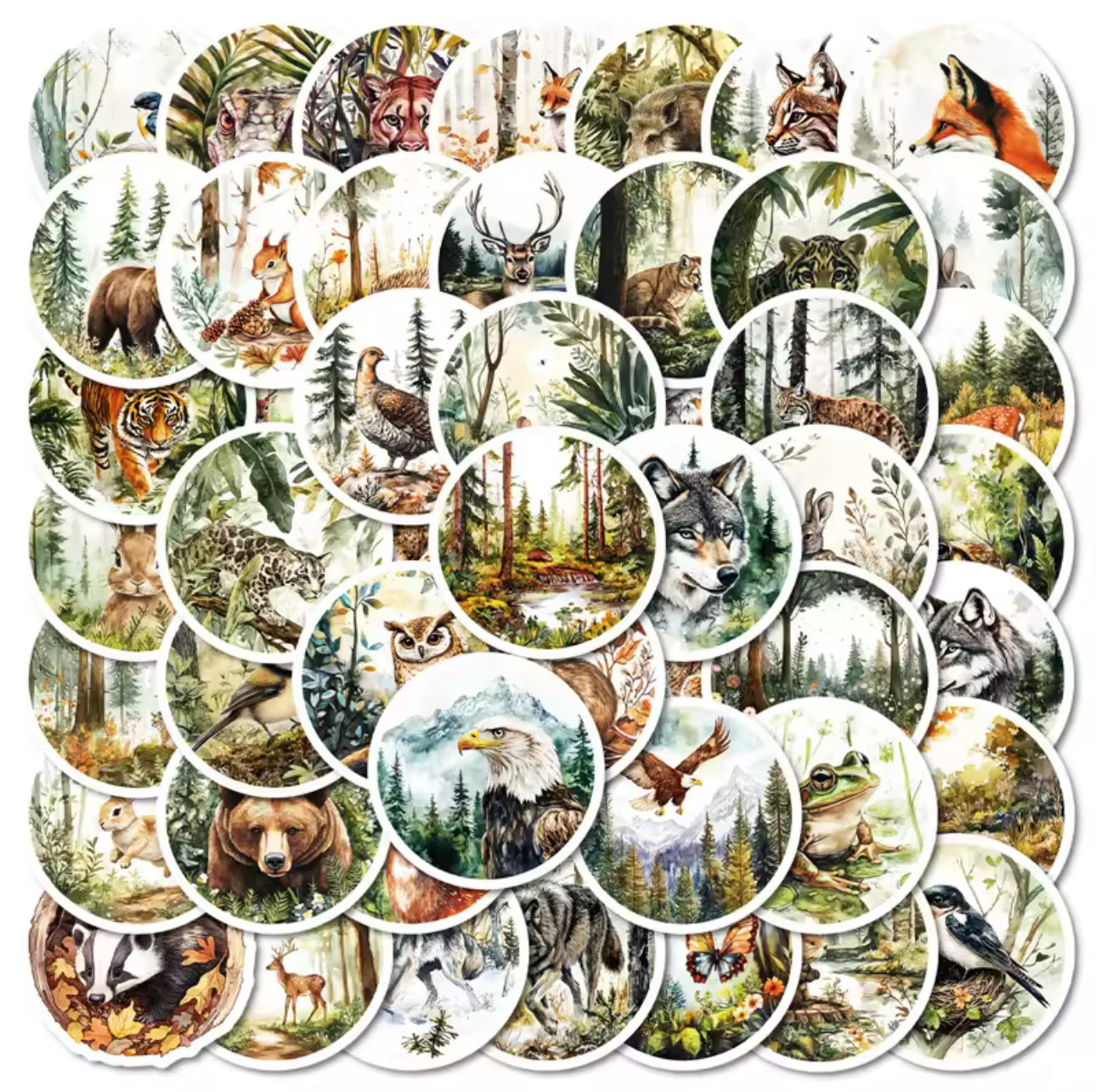 50 Stickers Vinil Circulos animales