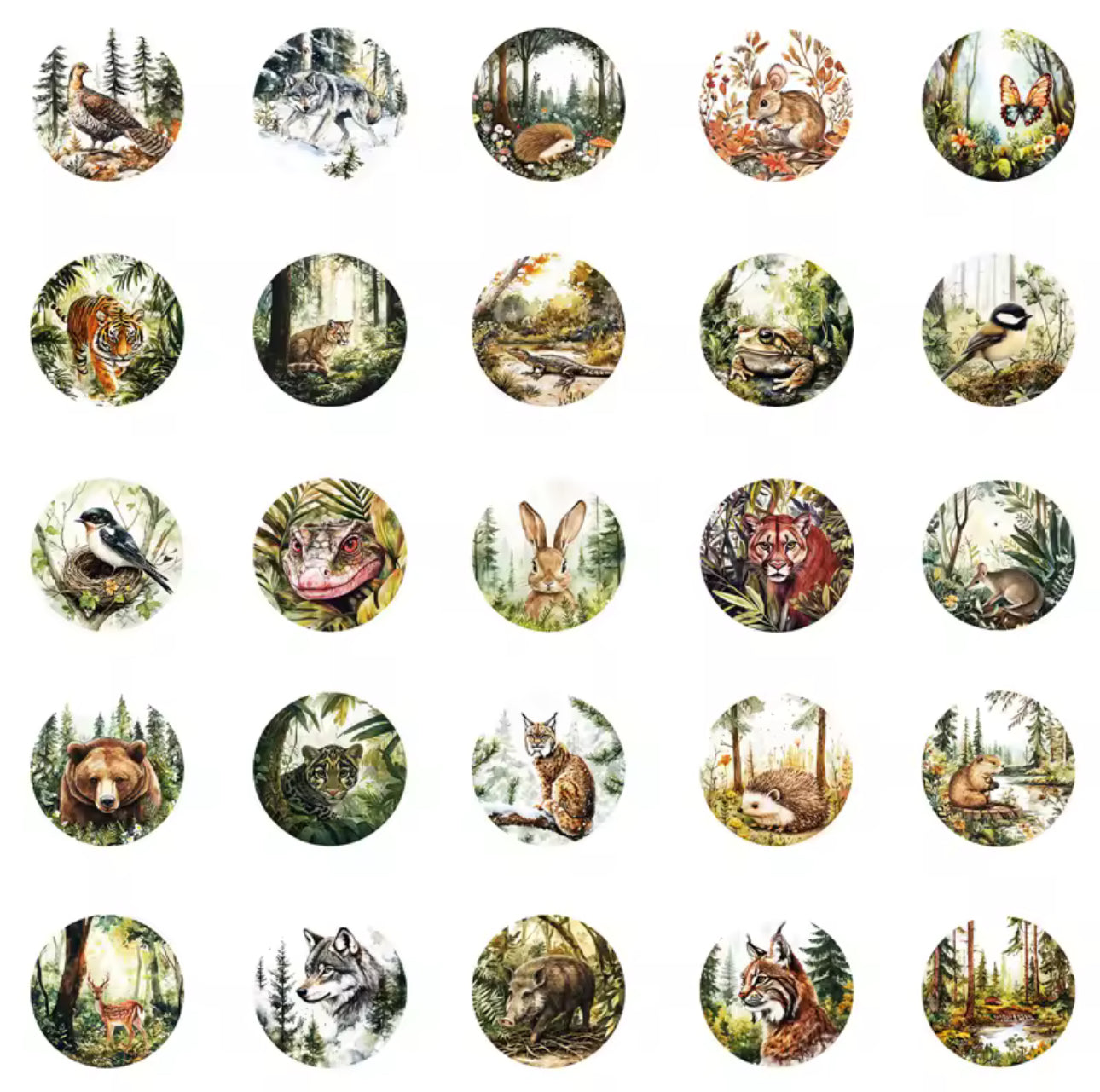 50 Stickers Vinil Circulos animales