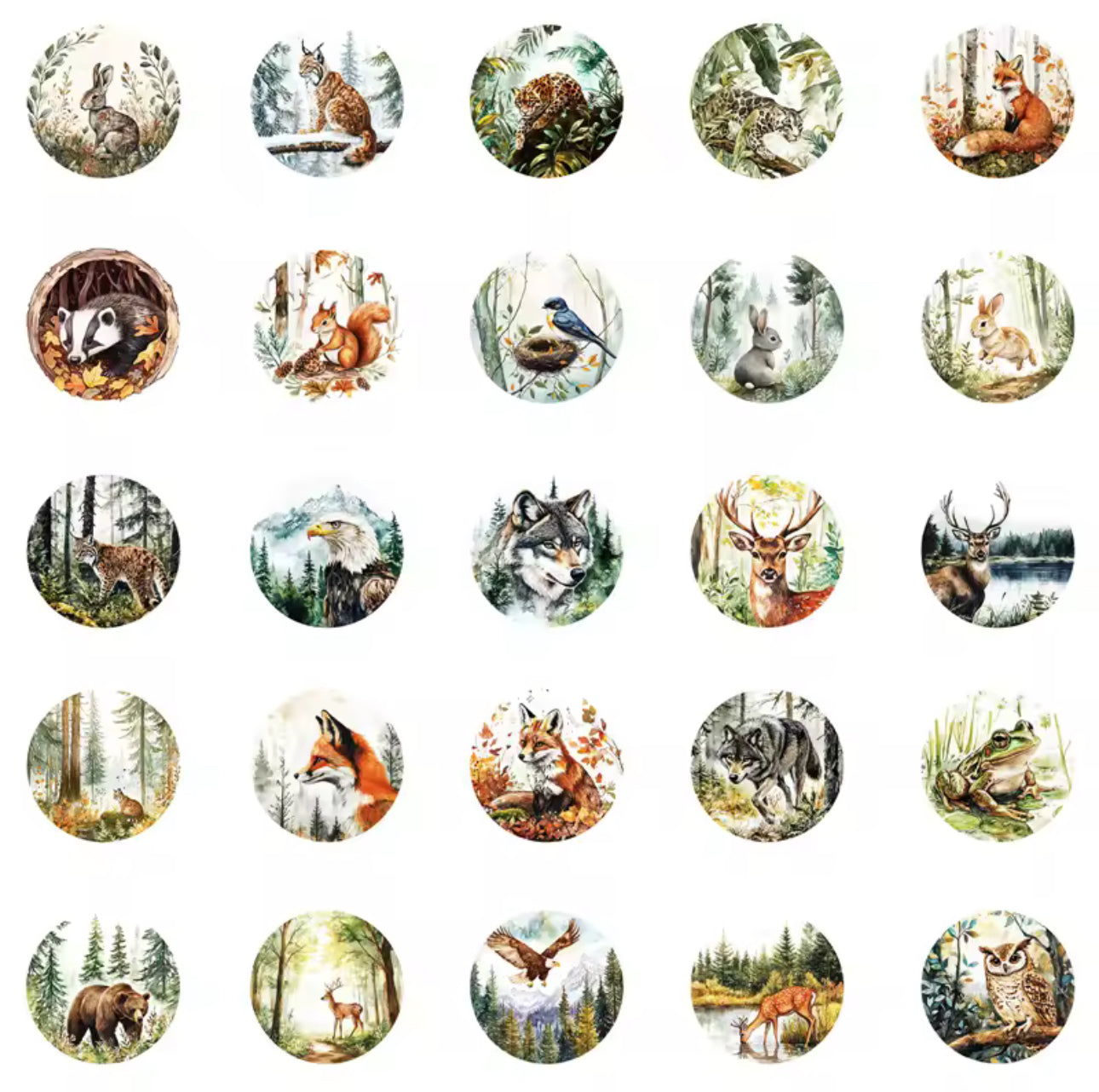50 Stickers Vinil Circulos animales